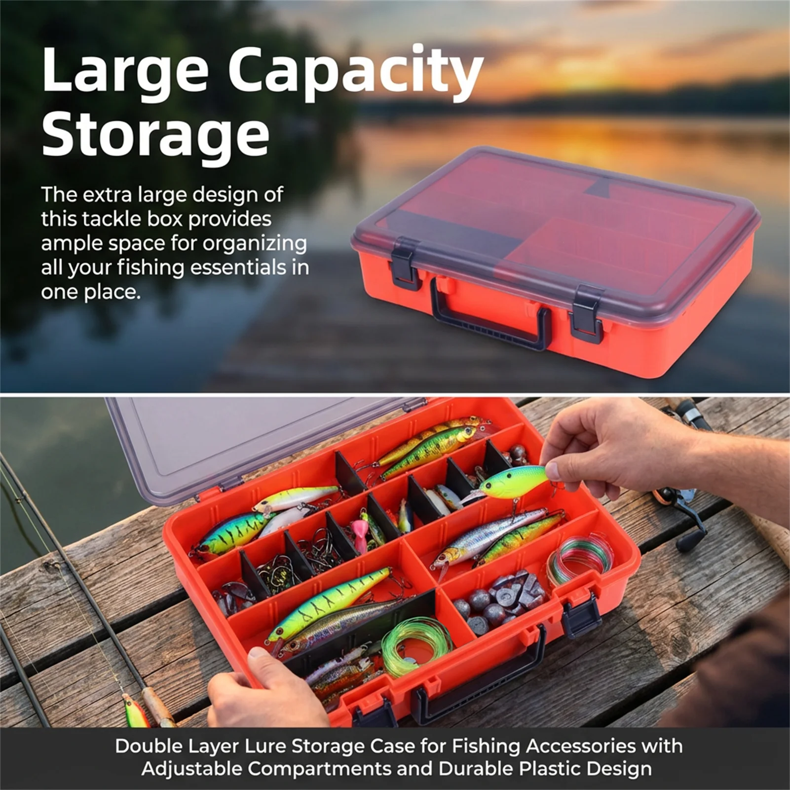 Caja de pesca portátil, doble capa para señuelos y anzuelos - imagen 5