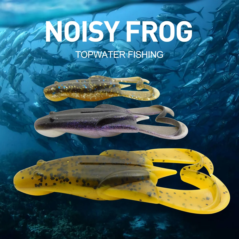 ESFISHING Señuelos de Pesca de rana 75mm 6 uds TopWater Pesca cebos de silicona suave cabeza de serpiente lubina para Pesca doble rizado - imagen 2