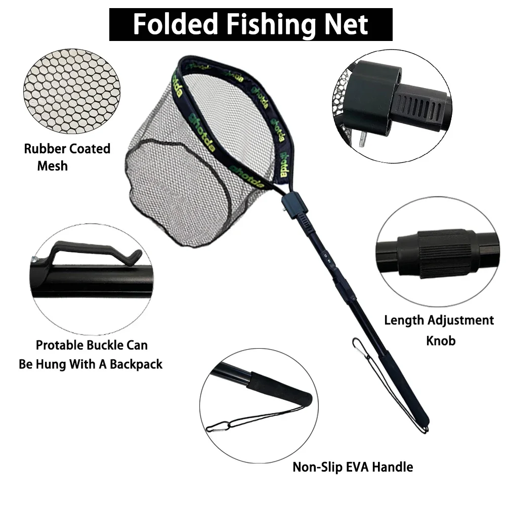 1pc Fischernetz Aluminium Legierung Einziehbare Dreieckige Teleskop Klapp Fischernetz Klapp Fischernetz mit Teleskop Pole - imagen 5
