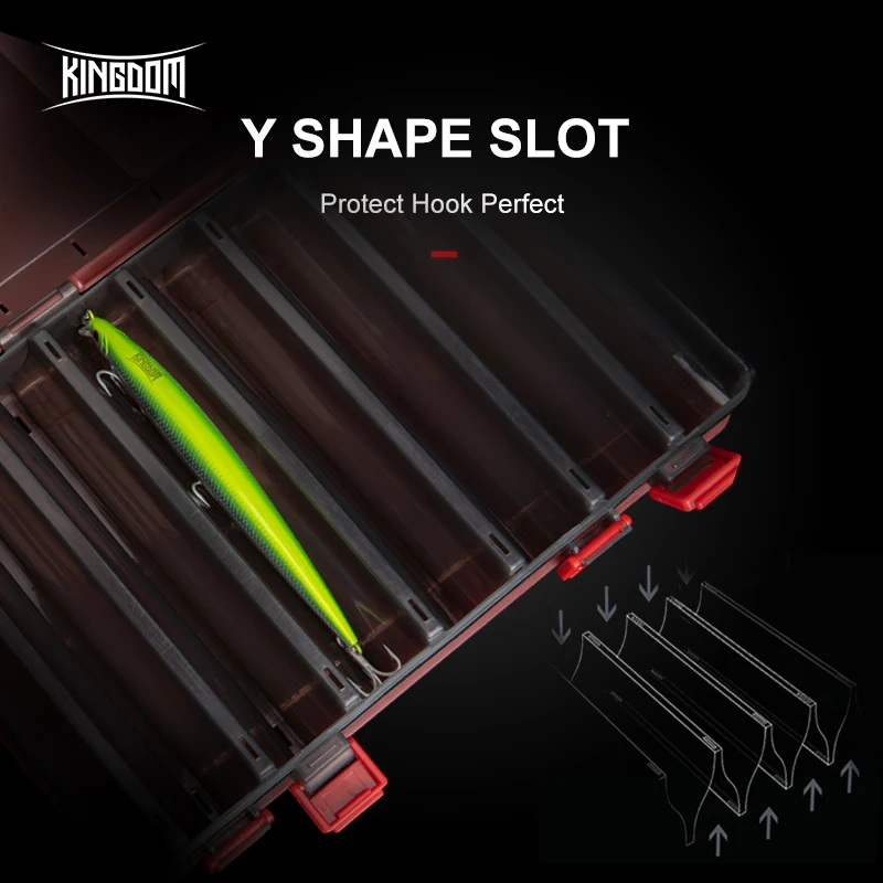 Kingdom-caja de aparejos de pesca con 14 compartimentos, caja de aparejos de pesca con cebo de plástico de alta resistencia de doble cara, almacenamiento portátil - imagen 5