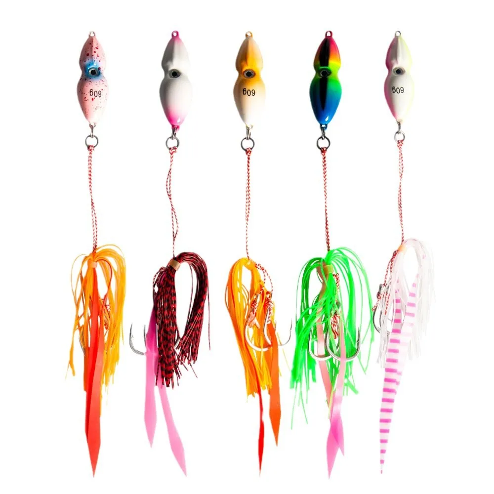 Cebo falso de calamar biónico con cabeza de maní, 40g/60/80/100g, pesca en el mar, BassChapter, cabeza roja y negra, placa de hierro, 1 ud. - imagen 5