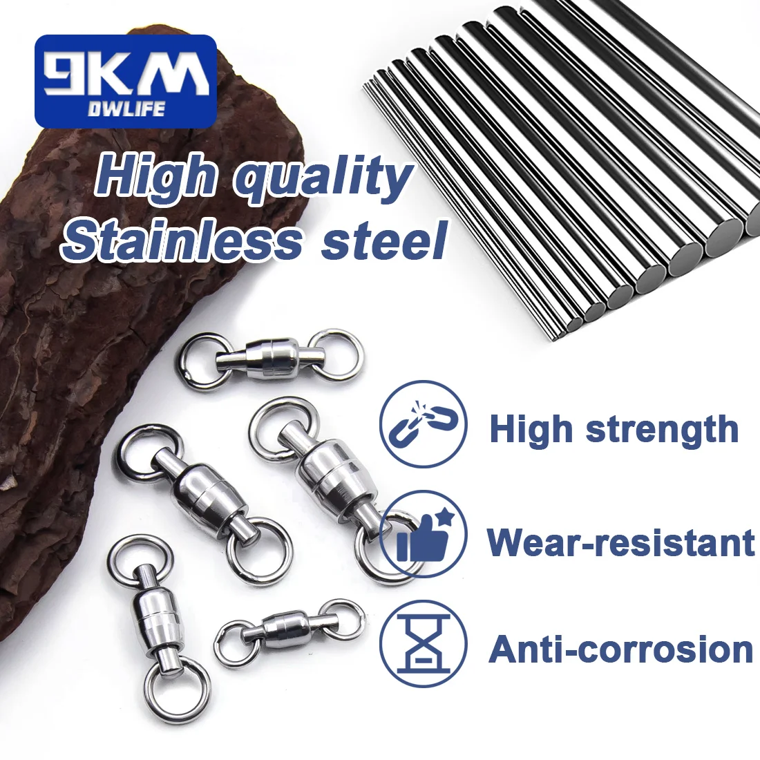 Giratorios de doble rodamiento de bolas de 9KM, 5 uds., diseño de una sola pieza resistente, conector de sedal de señuelo de alta resistencia para agua salada - imagen 4