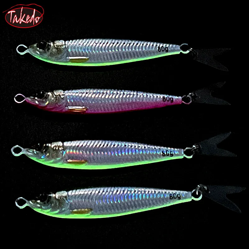 TAKEDO JY01 40g 60g 80g señuelo de Jigging pesca en el mar plantilla de Metal cebo Señuelos de Pesca recubrimiento UV Jerkbait artificial vientre luminoso - imagen 4