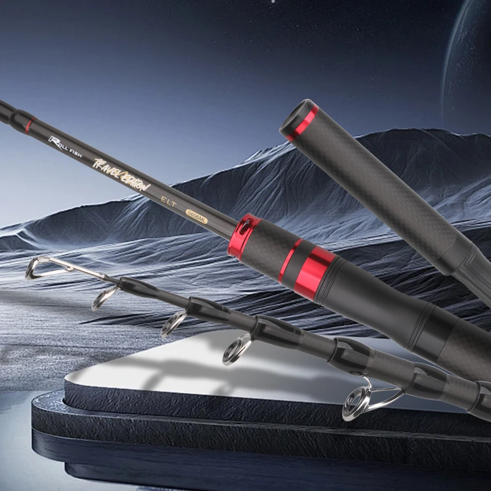 ROLLFISH-caña de pescar telescópica de fibra de carbono, asiento de carrete con sonido, ultraportátil para viajes/bajo/pesca de trucha + línea de PE de 100M gratis - imagen 5