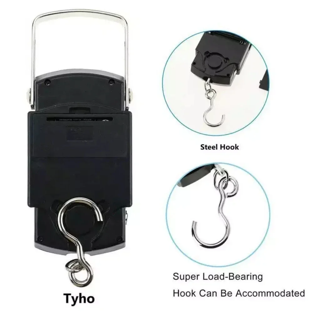 Báscula electrónica con pantalla LED retroiluminada, 110lb/50kg, con cinta métrica, balanza Digital para pesca, gancho para colgar, herramienta de báscula para exteriores - imagen 5