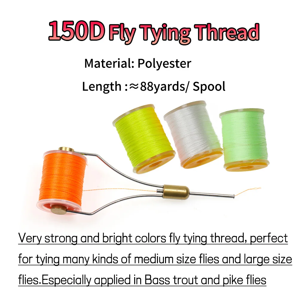 Bimoo hilo fluorescente y luminoso para atar moscas, hilo de poliéster 150D para salmón, lubina, trucha, moscas, Material de anudado, verde y naranja - imagen 3