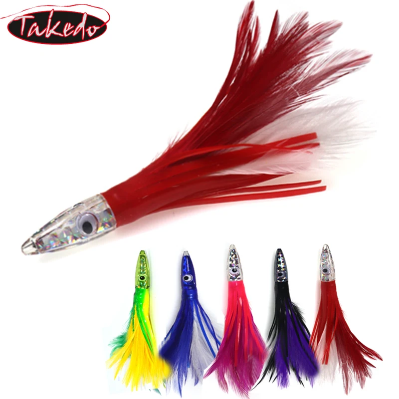 TAKEDO SP02 140MM 32G gran juego arrastre pulpo cebos calamar Jig señuelos resina cabeza de pez pluma falda Trolling cebo de pesca para atún