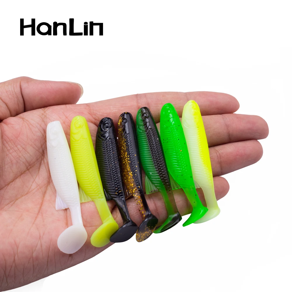 Hanlin-Señuelos de Pesca de cola en T, 10 piezas, 6cm, 2,5g, Swimbaits Easy Shiner, cebo suave de silicona, aparejos artificiales de carpa de doble Color - imagen 2