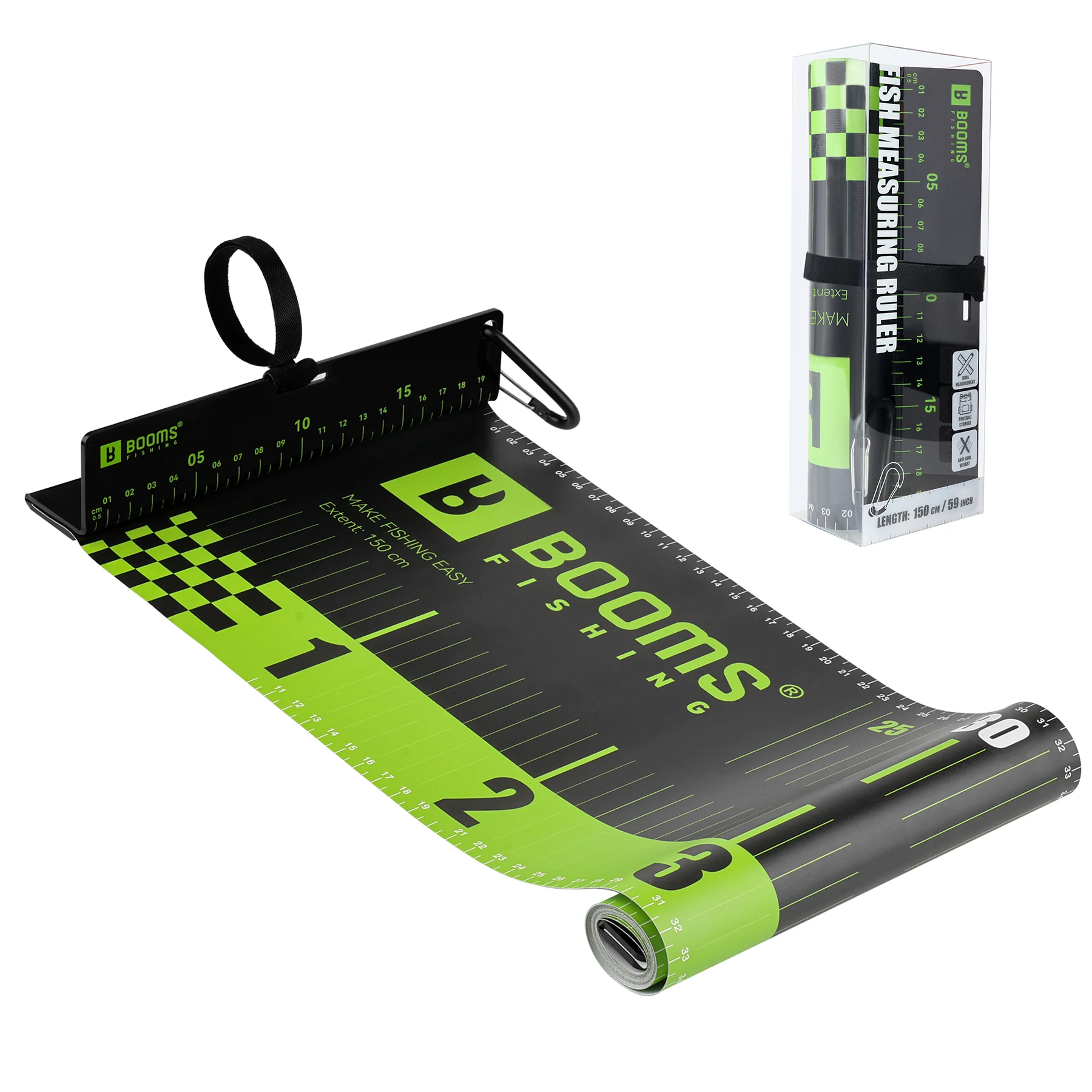 Booms Fishing RL4 regla para peces PVC plegable impermeable de cinta métrica longitud 150cm ancho 20cm herramientas esenciales de pesca al aire libre