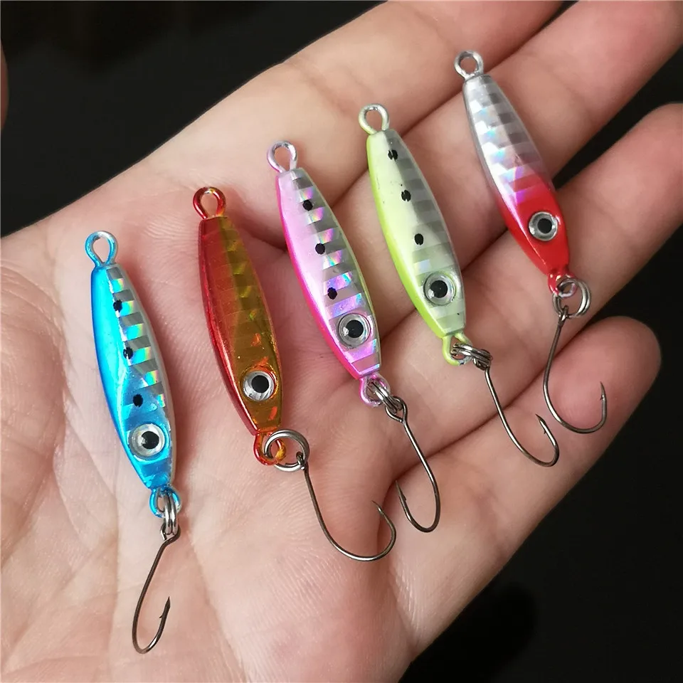 MUKUN-Señuelos de Pesca de 1 piezas, Micro Jig, 3g/6g, cebo de pesca JIgging de Metal pequeño, señuelo Artificial duro con un solo gancho, herramientas de pesca - imagen 3
