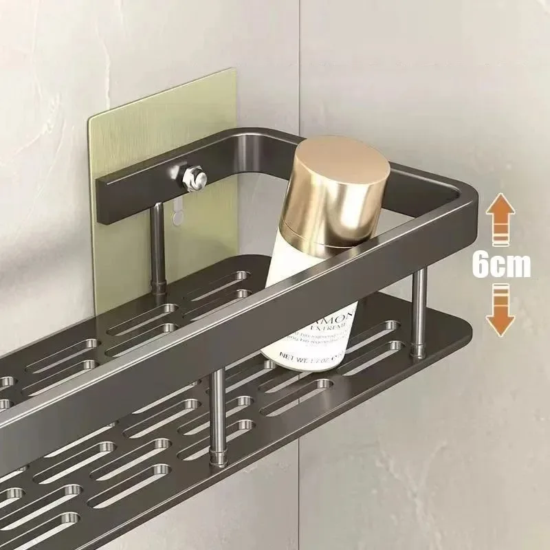 Estante de pared para baño, estante para champú, organizador de almacenamiento de maquillaje, estante de ducha, accesorios de baño, aleación de aluminio, sin taladro, 1/2/3 Uds. - imagen 4
