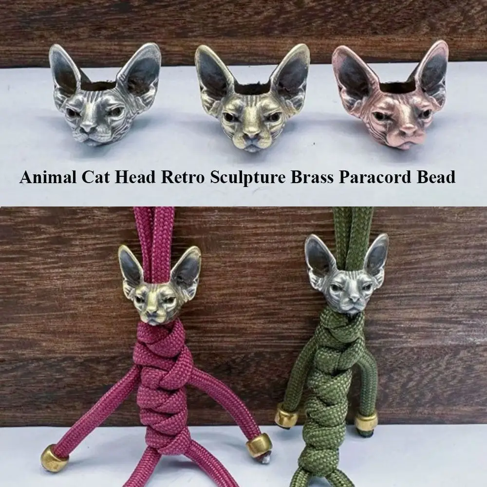 Cuentas de cabeza de gato y Animal hechas a mano, accesorios de joyería DIY, cuentas de Paracord de latón, escultura Retro, herramienta EDC para exteriores - imagen 2
