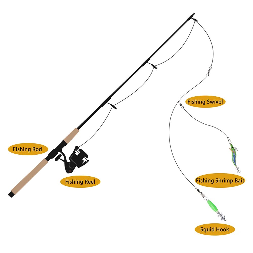 Señuelos de Pesca de calamar, anzuelo de pesca de camarón de madera de cola luminosa para pulpo, sepia, señuelos artificiales Jigging, cebo duro - imagen 5