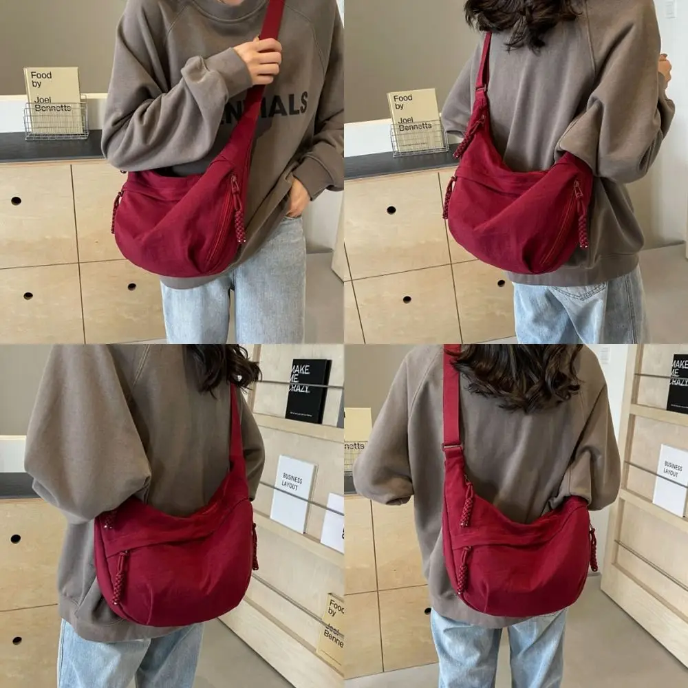 Nieuwe canvas crossbodytassen grote capaciteit Koreaanse vereenvoudigde sporthobos tas lichtgewicht effen kleur schoudertas dames - imagen 3