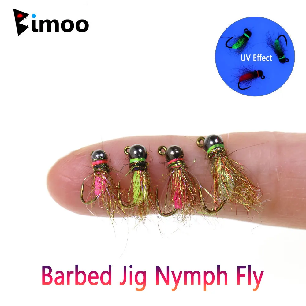 Bimoo 6PCS # 12 # 14 # 16 Jig de púas de hundimiento rápido, mosca de ninfa fluorescente húmeda, mosca de ninfa europea para trucha, perca, Panfish, Señuelos de Pesca - imagen 2