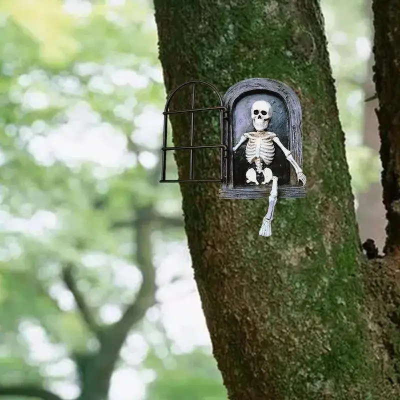 Decoración de jardín de Halloween, apertura de ventana, esqueleto de Terror, escultura para exteriores, colgador de resina, artesanías, accesorios de jardín de hadas para el hogar - imagen 5