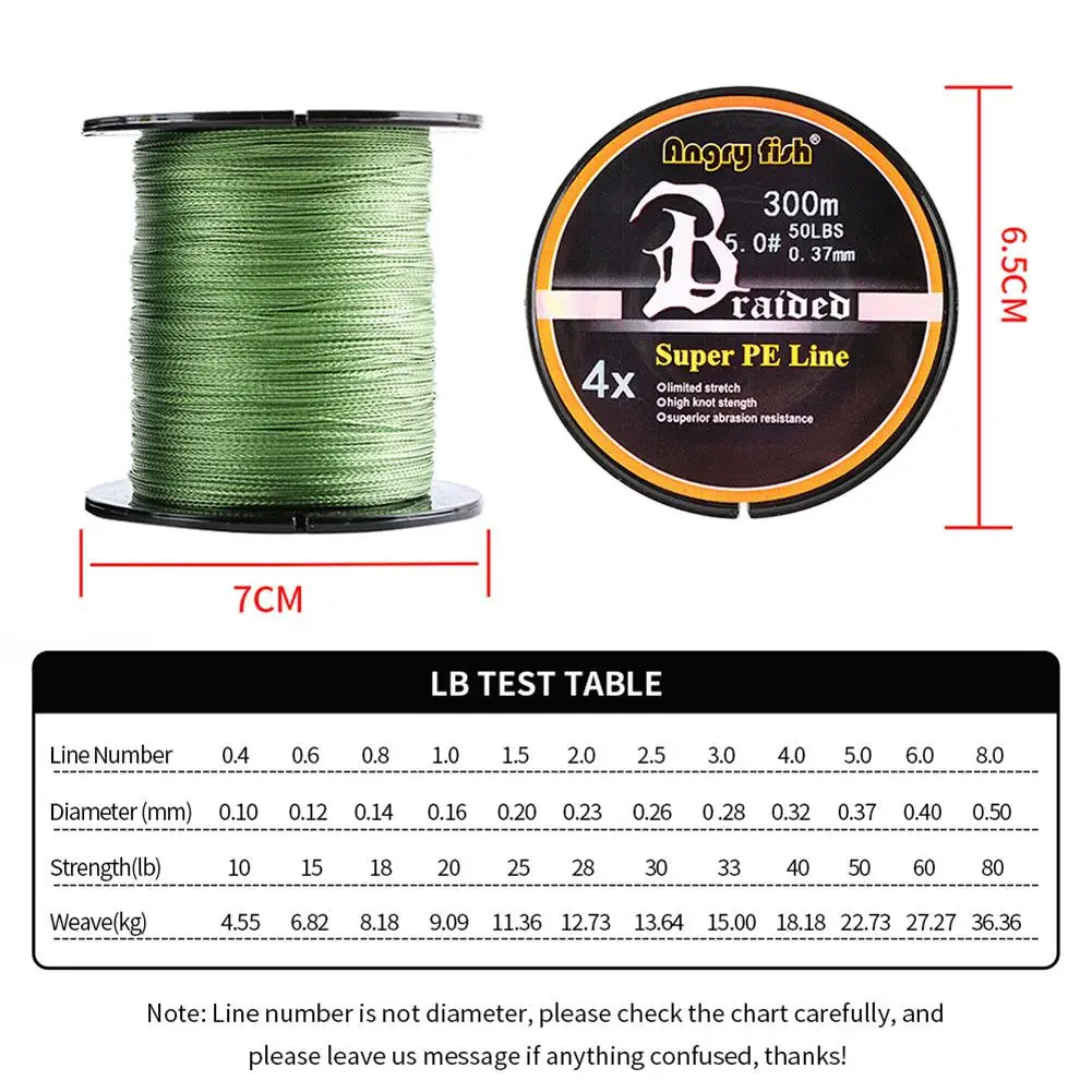 Angryfish-sedal de pesca de 300m, 4 hebras, antimordedura, líneas trenzadas súper fuertes para agua salada/dulce - imagen 2