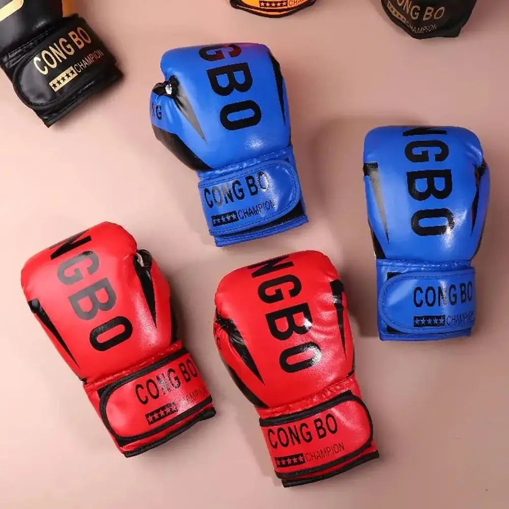 1 par de guantes de boxeo transpirables para niños de cuero PU Muay Thai MMA punzonado Karate guantes de boxeo para niños guantes de entrenamiento de 6oz - imagen 3
