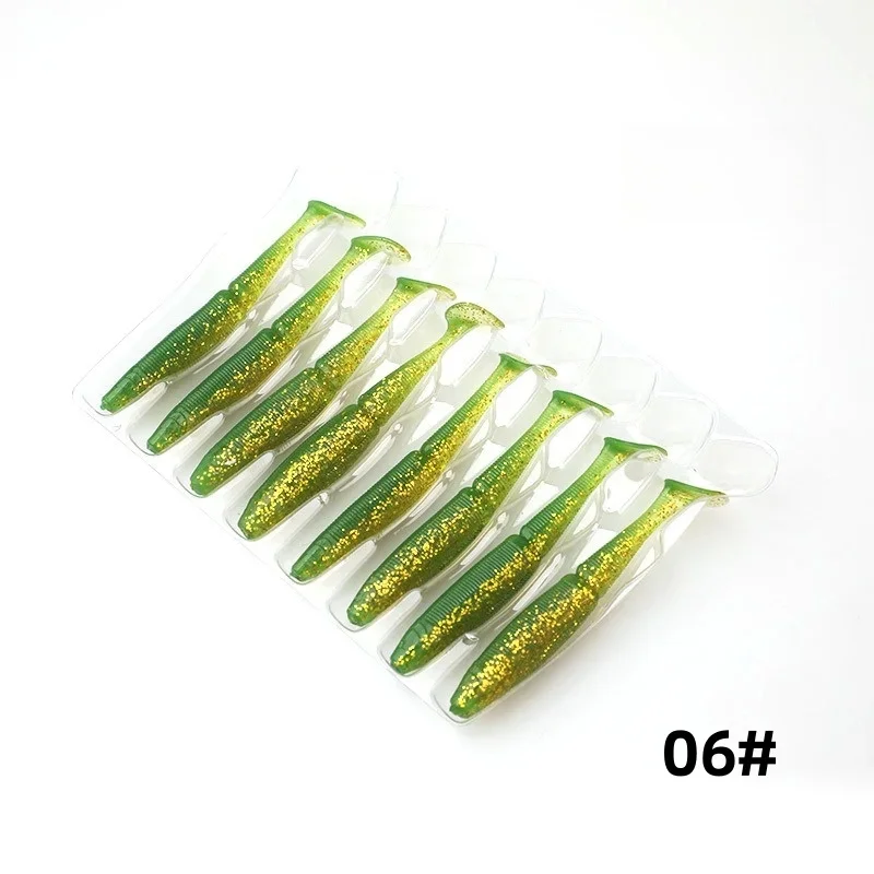 MUKUN 8 Uds señuelo suave cebo 73mm 2,7g flotante cola en T señuelo de pesca material TPE cola de paleta señuelo suave Swimbait aparejos de pesca