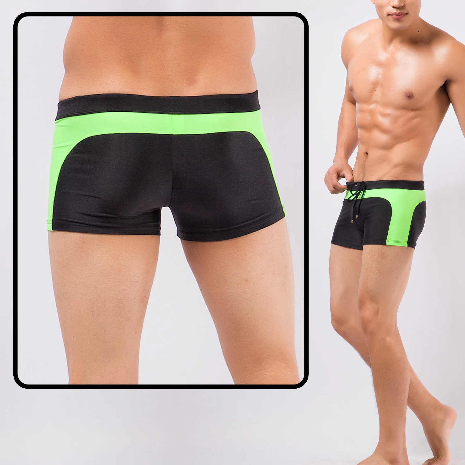 Shorts de baño hombre secado rápido cintura baja boxer con cordón - imagen 5