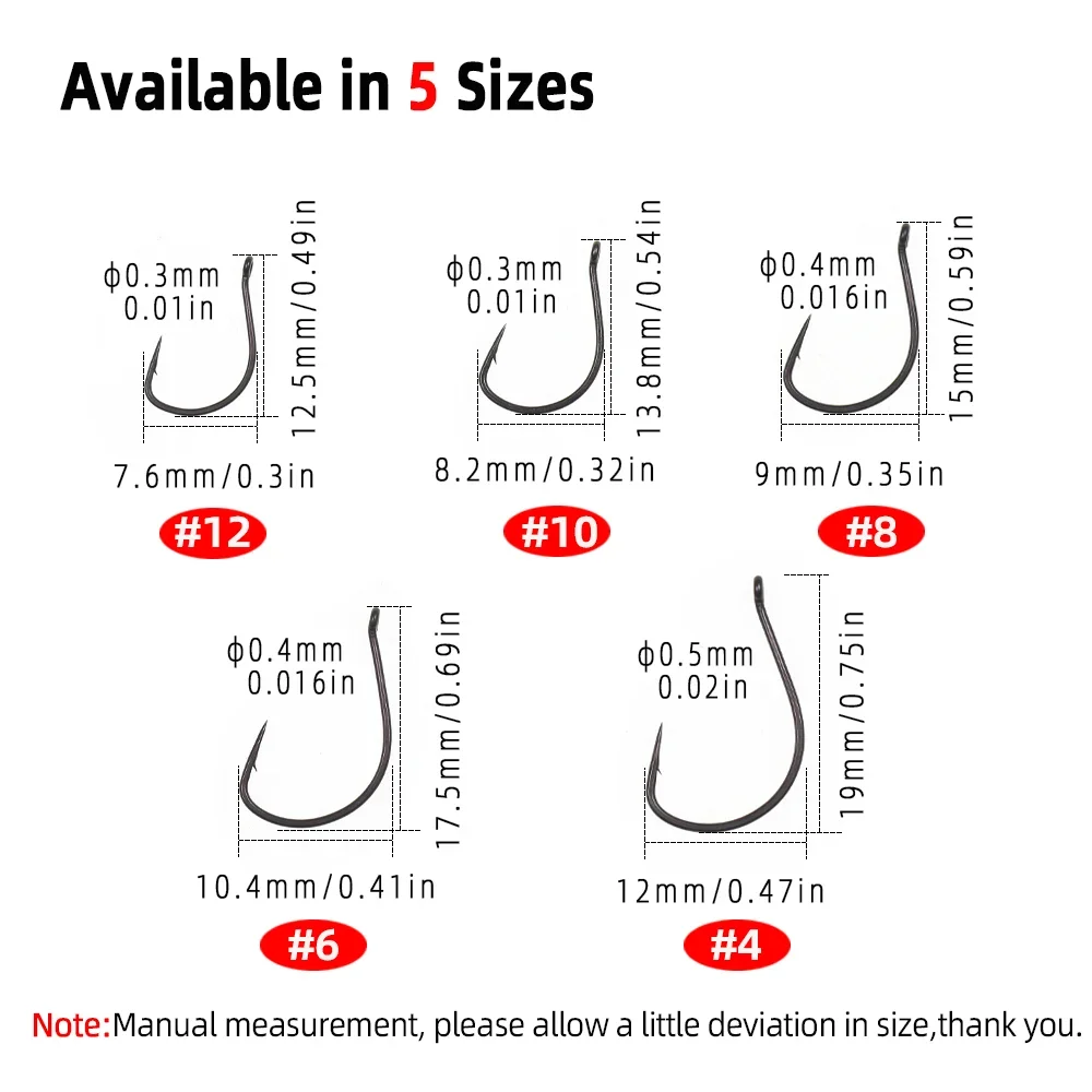 Wifreo 50 piezas # 4- # 12 anzuelos locos de tamaño pequeño, ninfas, gusano suave, camarones, moscas, atado, aparejos de tiro, manivela, gusano, trucha, lubina, anzuelo - imagen 4
