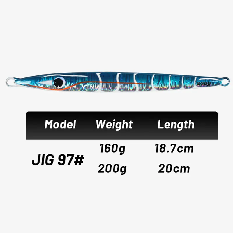 TEASER J97 160g 200g lápiz de Metal duro Jigging señuelo de pescado plantilla de Metal cuchara de hundimiento cebo de Jigging brillo UV Jigbait de pesca de agua salada - imagen 3