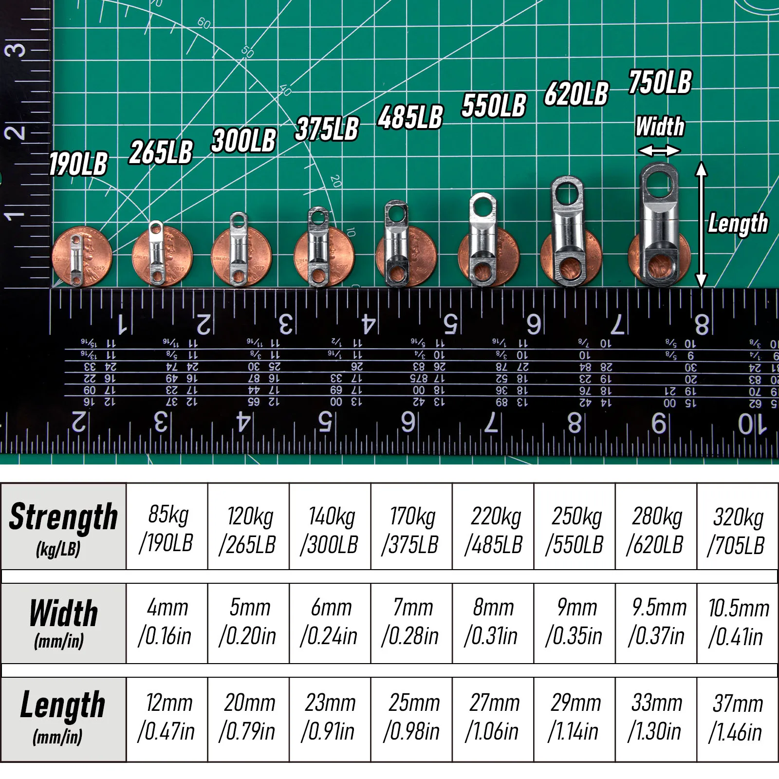 Rodamiento de bolas giratorio para pesca de mar, Conector de acero inoxidable para agua salada, juego grande, 10 piezas, 190lb-705lb - imagen 3