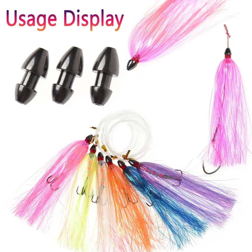 Bimoo, 10 unidades, cabeza de señuelo de curricán de bruja de mar, 3,3g, plomo de alta resistencia, Mylar Flash Teaser, plantilla de cola, señuelos DIY, plantillas de agua salada para atún - imagen 5