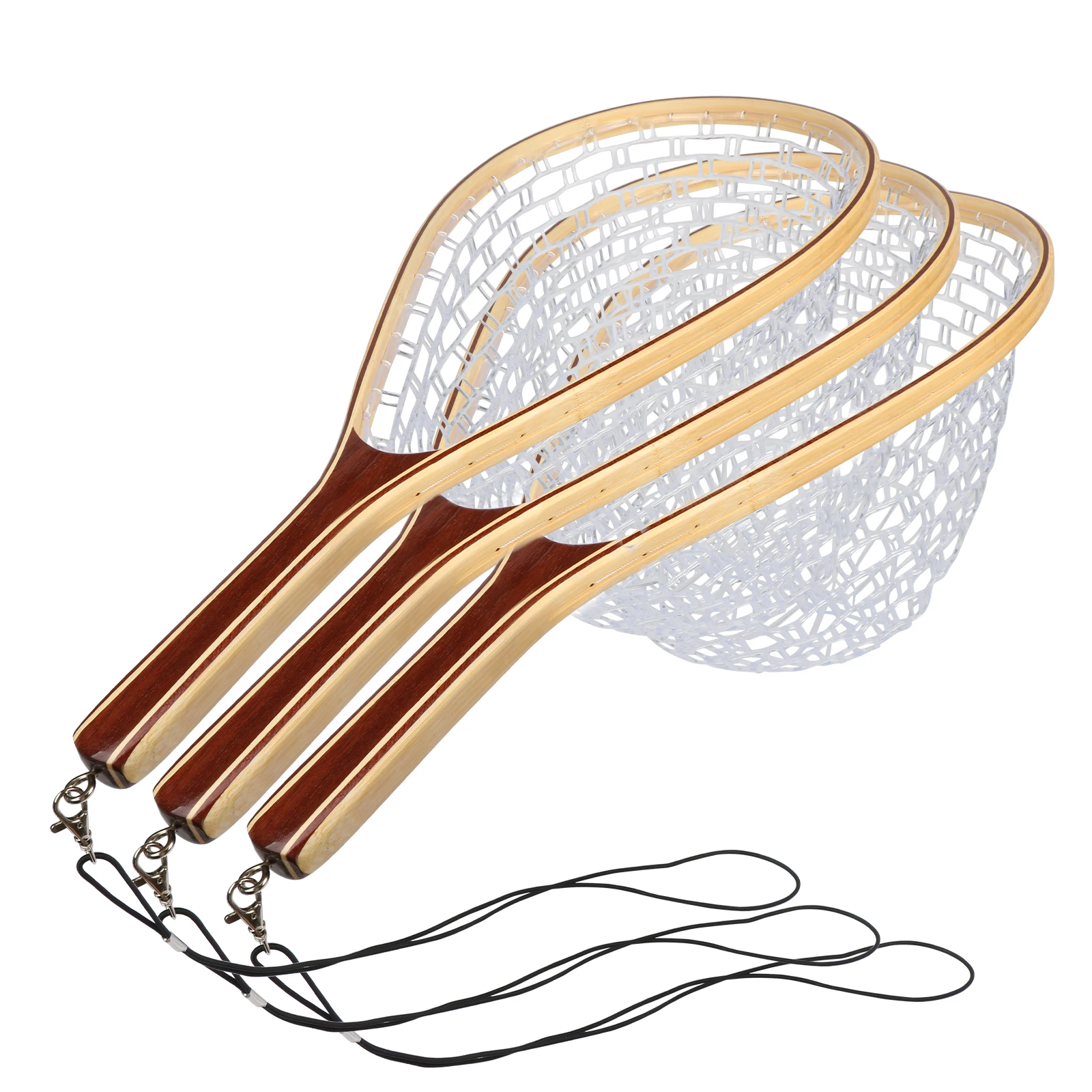 Goture-red de aterrizaje de pesca con mosca con mango de madera, red de mano portátil de gran capacidad de 60L para herramientas de pesca de Lucio y trucha