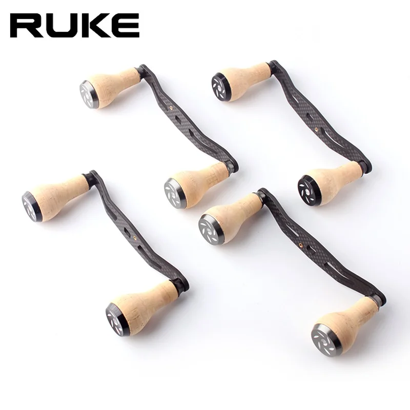 Mango de carrete de pesca Ruke, perilla de materiales de madera, mango de fibra de carbono para Baitcasting, accesorio de carrete DIY de 120/130mm de longitud para tipo S/Da