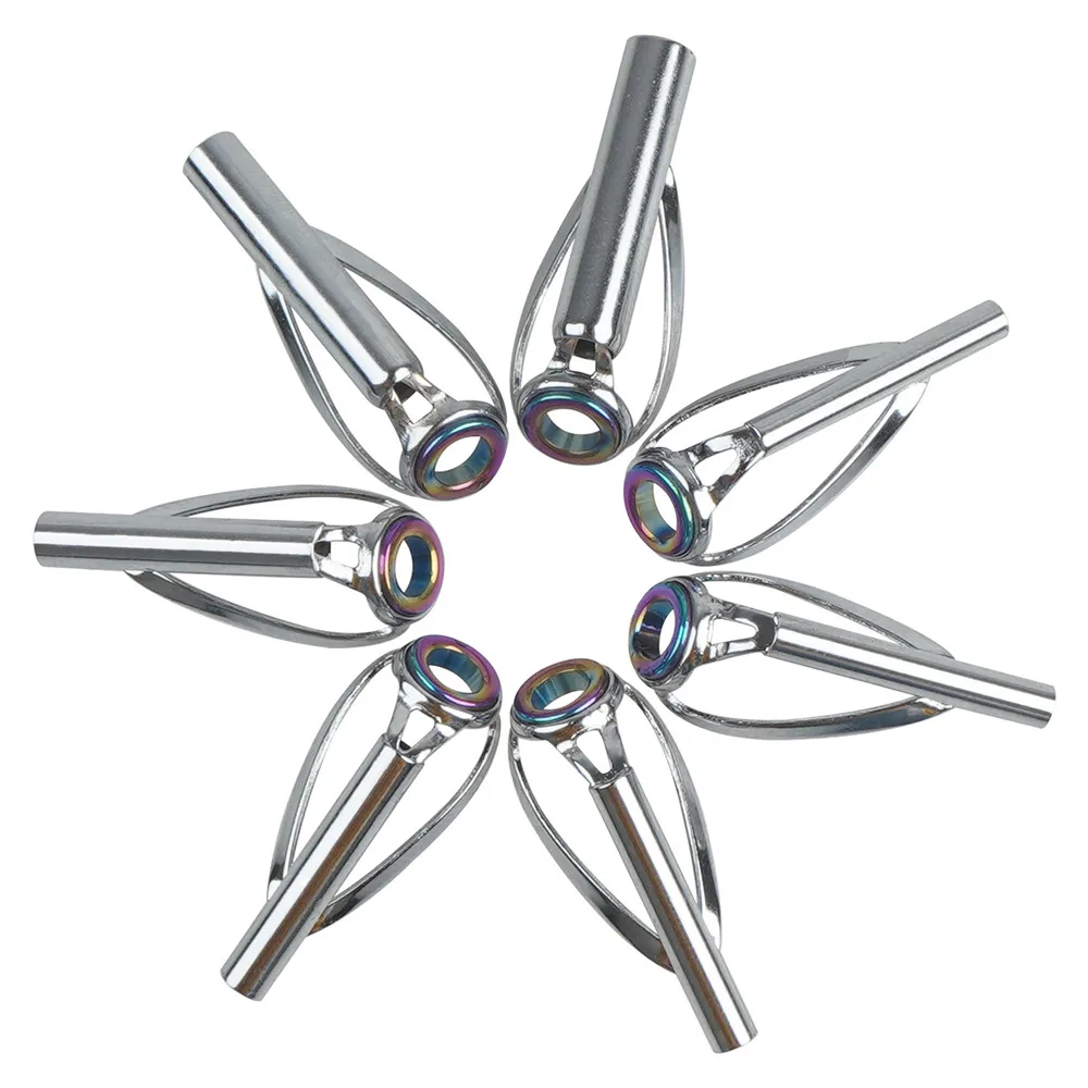 Kit de reparación de puntas guía de caña de pescar, marco de acero inoxidable de 2,2mm-4,0mm, anillo de cerámica láser de arcoíris, aparejos para caña de pescar, 10 Uds.