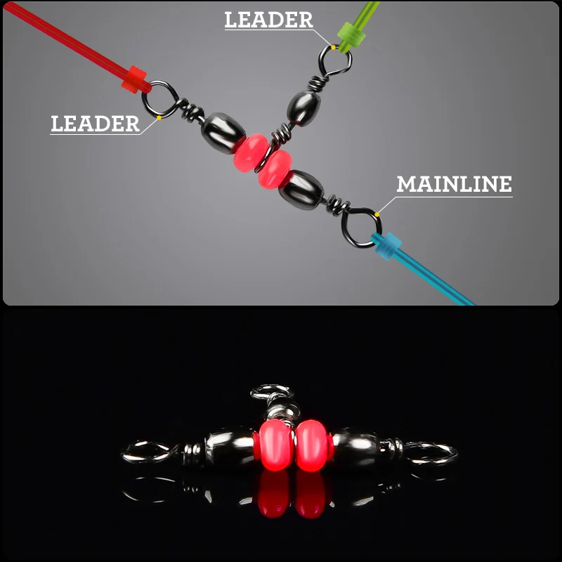 Conector de pesca giratorio de tres vías, anillo a presión con cuentas para línea de señuelo de anzuelo, accesorios de pesca, 100 unids/set - imagen 5