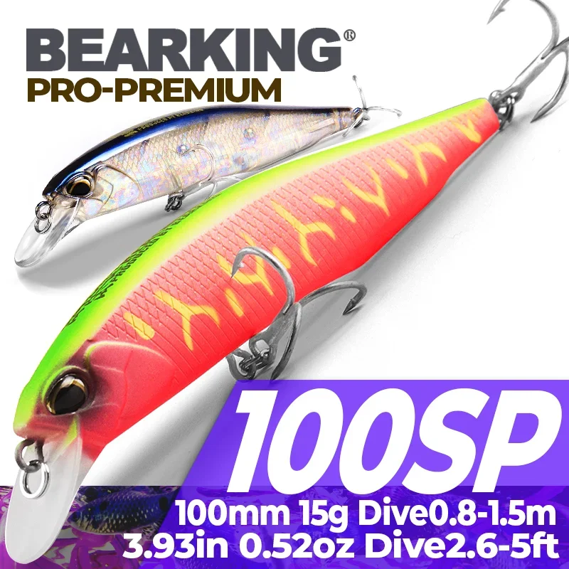 Bearking-señuelo de pesca artificial suspendido, cebo duro para pececillos, CrankBait, dive, 14,5-0,8 m, 10cm, 1,5g
