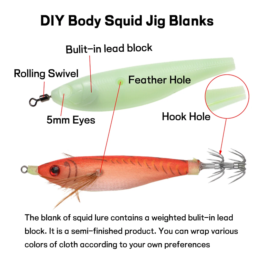 Elllv-señuelo de calamar para fabricación de camarones, cebo luminoso de madera, Material en bruto, bricolaje, 2,5 #, 20 piezas - imagen 3