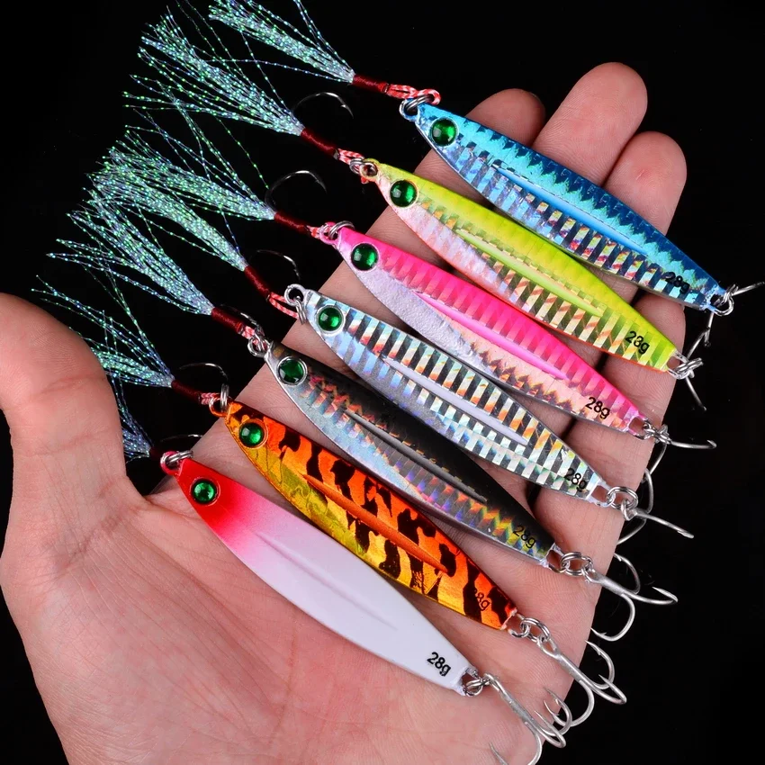 Señuelos de Metal de fundición lenta para Pesca de carpa, cebo de Pesca de mar, 10 piezas, 7/10/14/17/21/28/40G, cuchara Crankbait Jig Wobbler - imagen 4