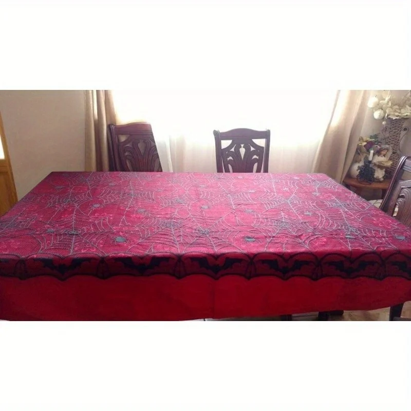 Mantel de tela de araña de encaje, esqueleto, calavera, decoración de Halloween, cubierta de bufanda de tela de araña de encaje, mantel de 120x240cm - imagen 5