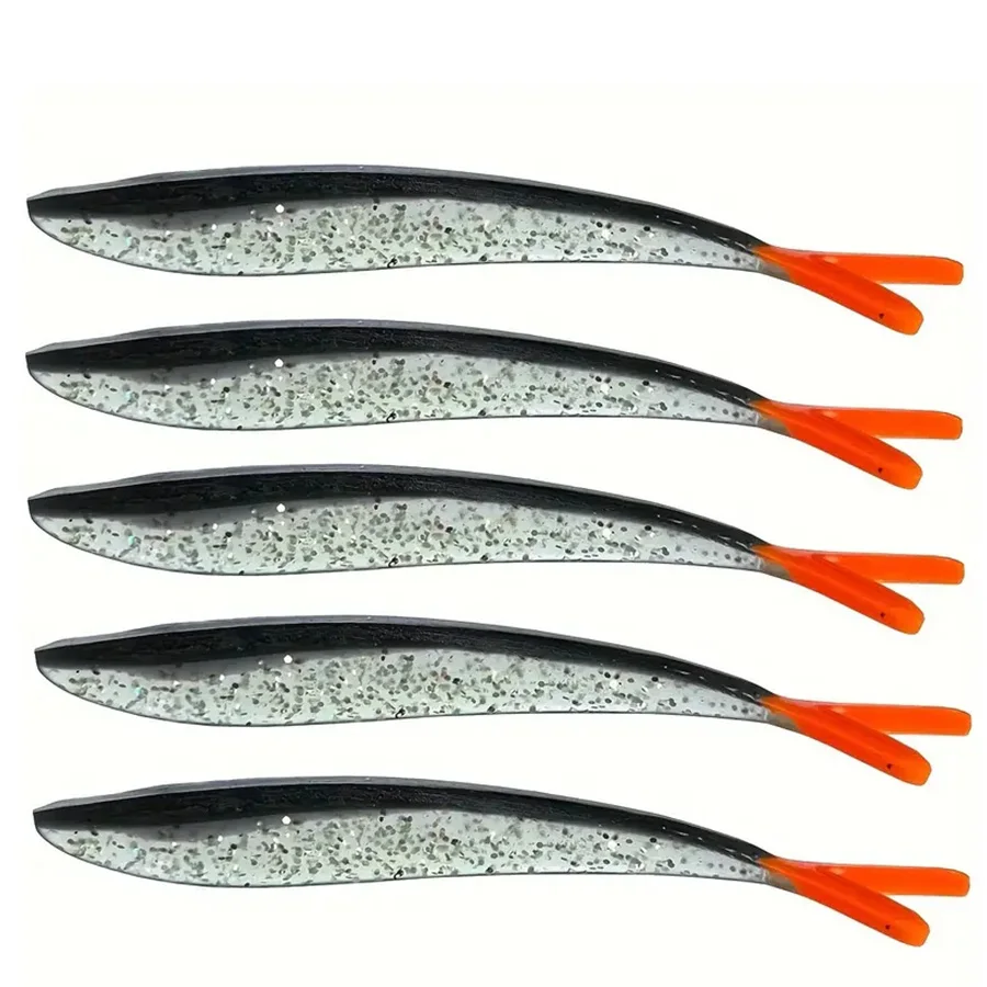 Señuelos de Pesca de lubina, cabeza de plantilla de cola bifurcada, cebo Artificial, gusanos blandos, carpa, Swimbait hecho a mano, 5 piezas - imagen 4