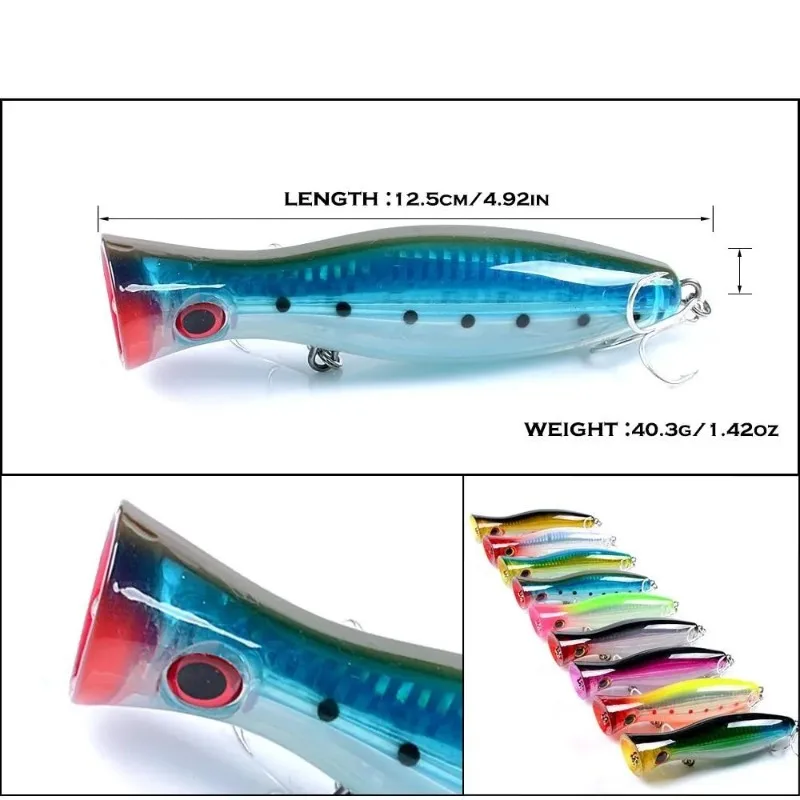 ALASICKA, 1 unidad, sobre orugas de boca grande atadas con superficie, 12,5 cm/40,3g, corredor de carretera biónico láser para pesca en el mar, anzuelos con ranura de sangre Orkin - imagen 3