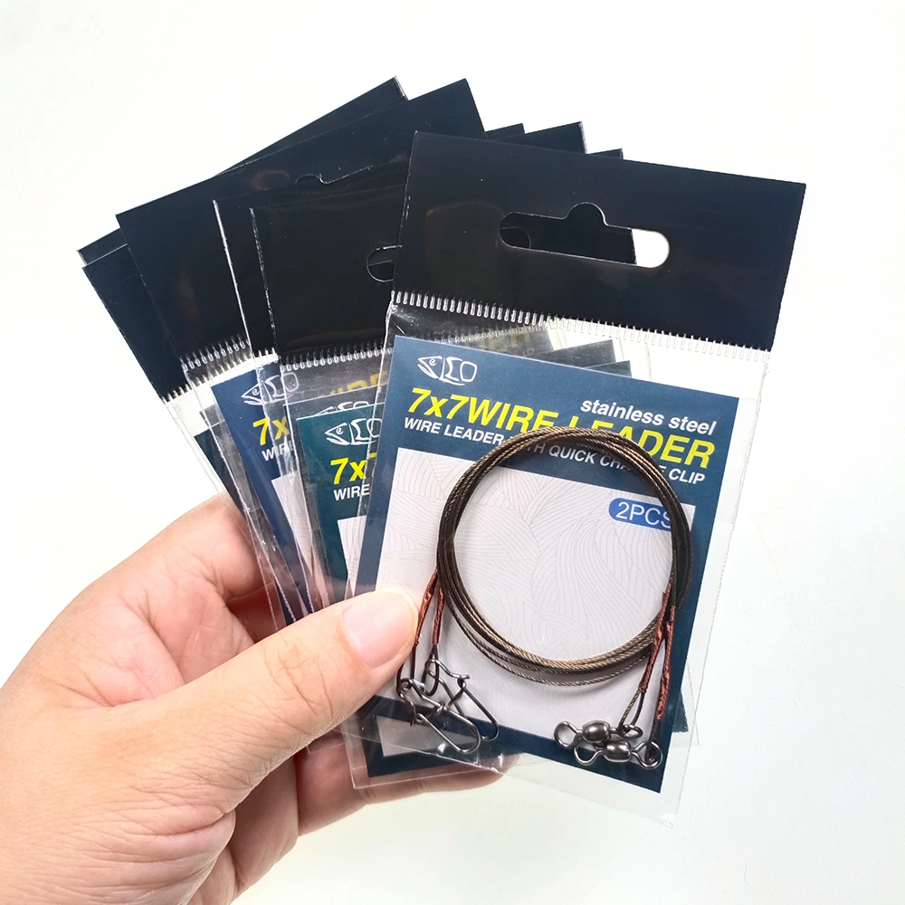 Ellllv-sedal de pesca Titan con líder de alambre de acero inoxidable, 7x7, con Clip de cambio rápido giratorio, aparejos antimordeduras para pesca de Lucio - imagen 5