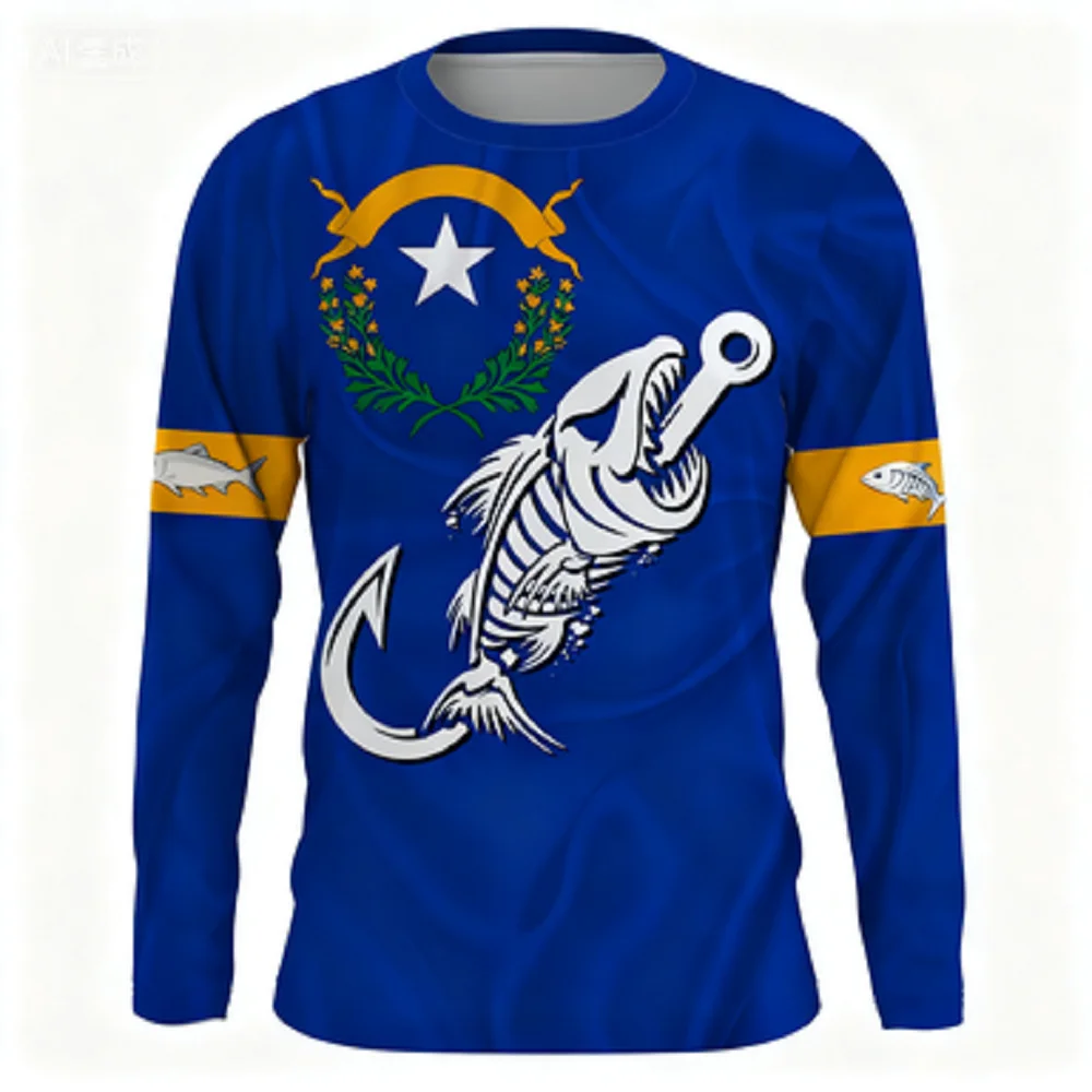Camiseta de pesca manga larga – Protección solar UV con estampado 3D - imagen 2