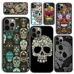 Funda iPhone calavera mexicana con flores – Carcasa trasera premium