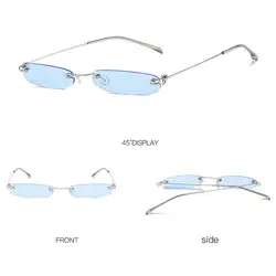 Gafas de sol rectangulares sin montura a la moda, lentes de color transparente, sin marco, tonos Punk, gafas de sol pequeñas estrechas UV400 para mujeres y hombres