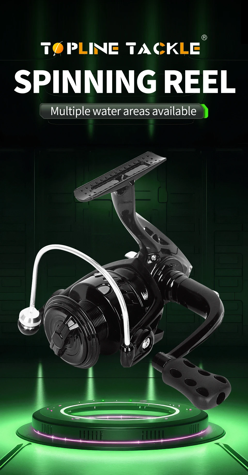 Experimente la emoción de la pesca con el carrete giratorio de aparejo superior