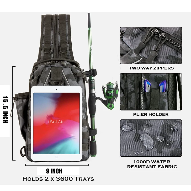 Mochila de pesca con soporte para caña, bolso de hombro multifunción, herramientas de caña de pescar al aire libre, bolsa de aparejos de pesca - imagen 4