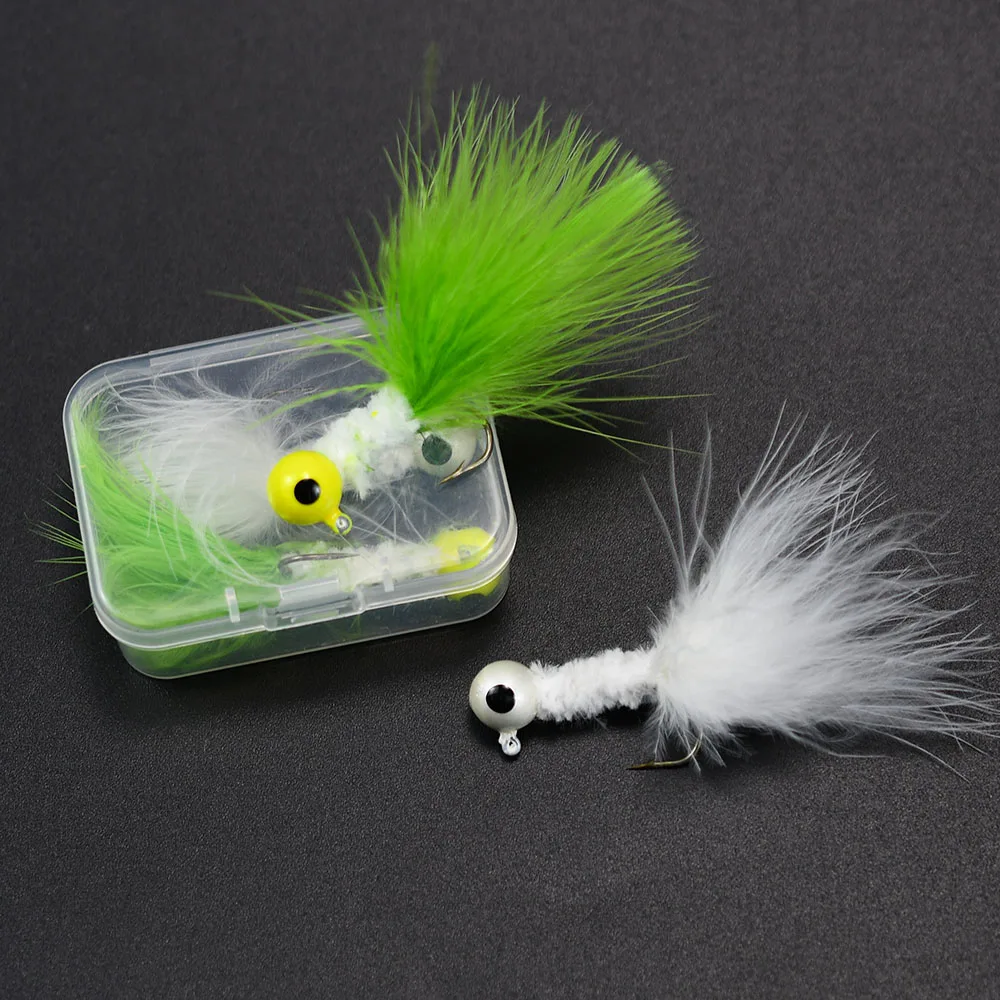 6 uds señuelo de pesca pluma Metal Jig Head gancho pesca tipo de pez marabú señuelo para Walleye Panfish Sunfish Bluegill perca cebos - imagen 2