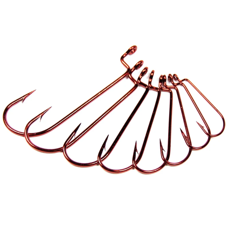 Anzuelo de pesca de gusano, 100 piezas, manivela estrecha roja, curva en J, para gusanos blandos, cebo Crankbait, anzuelos de pesca de lubina 83209 - imagen 2