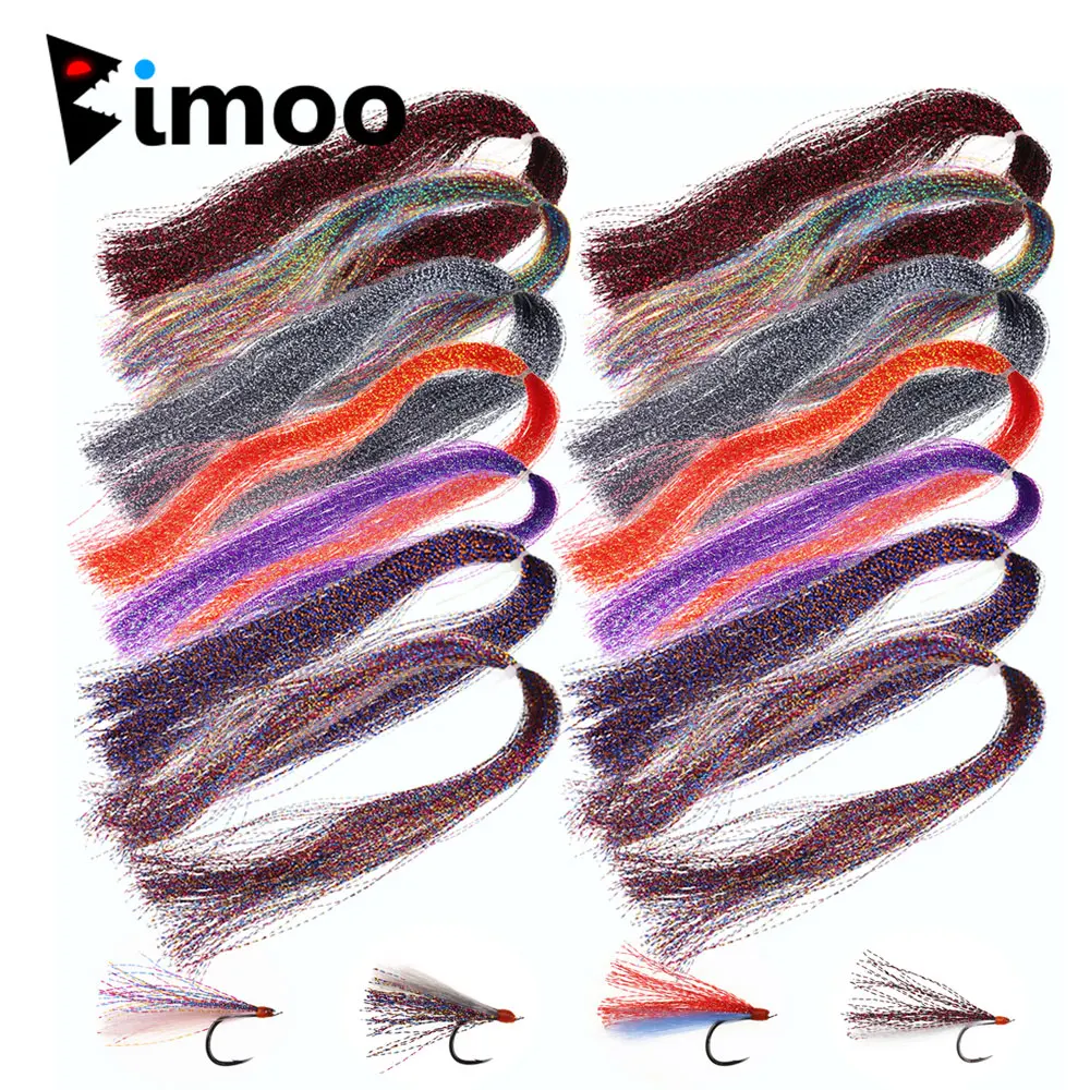 Bimoo-anzuelos para moscas ninfas, 14 paquetes de 7 colores variados, Flashabou, varios tonos para moscas, ninfas, Streamer, Sabiki