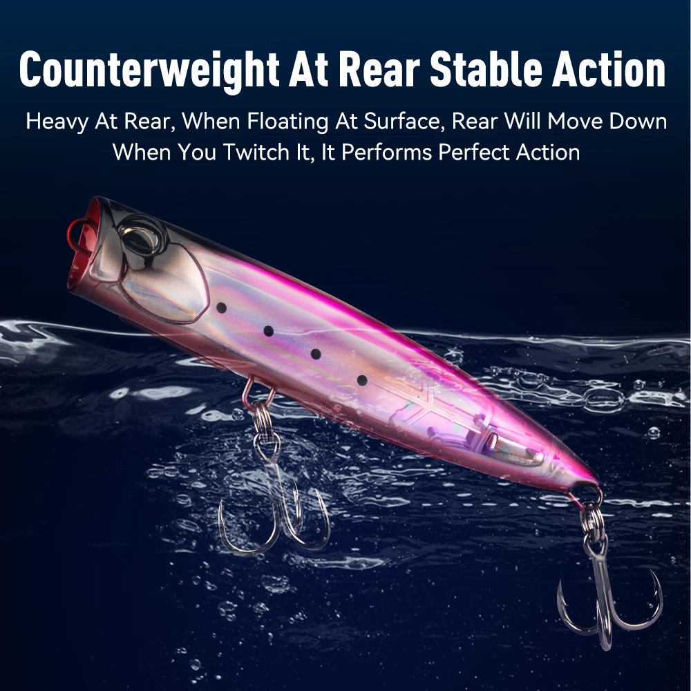 Señuelo de pesca Kingdom Popper, 37,5g, 58g, 79g, oscilantes duros de agua salada, cebo artificial flotante para lubina GT, señuelo de superficie de atún - imagen 5