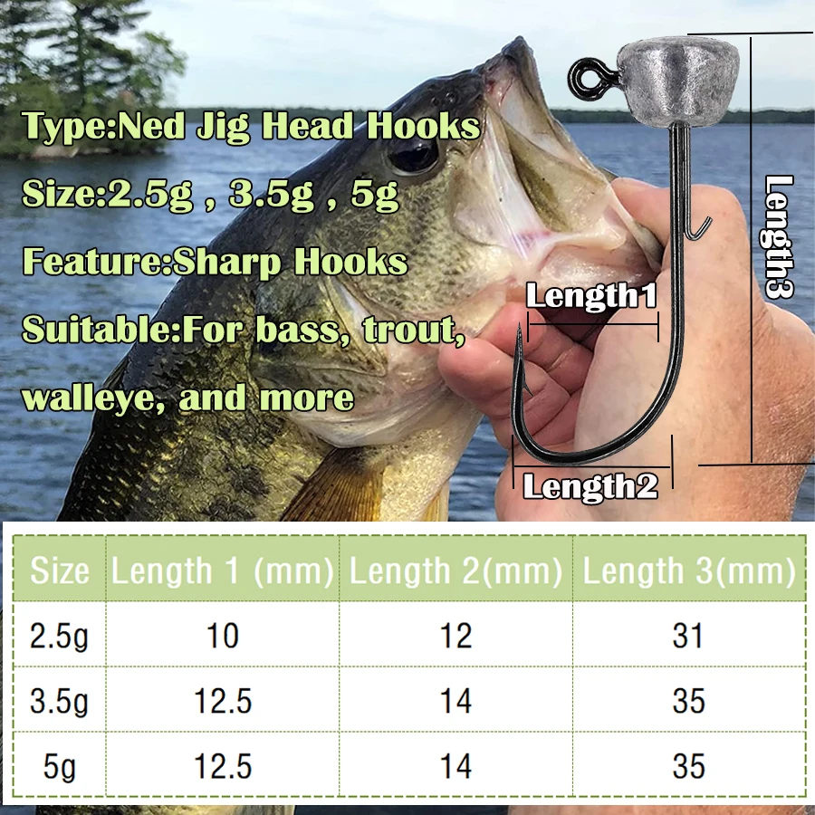 Aparejos de pesca con cabeza de seta, cabezales de plantilla para pesca Finesse, cabezal de plantilla sin malezas para señuelos blandos, pesca de lubina, 2,5g, 3,5g, 5g, plantillas de plomo ﻿ - imagen 3