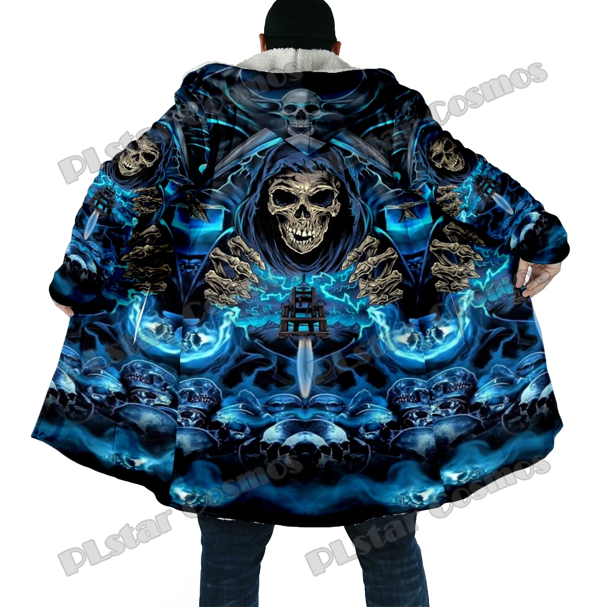 Capa con capucha de forro polar grueso Unisex, abrigo cálido informal con estampado 3D de calavera Grim Reaper, moda de invierno, DP47 - imagen 4